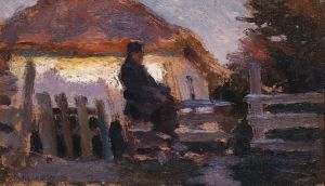 Reprodukcja Mężczyzna na płocie Jan Stanisławski