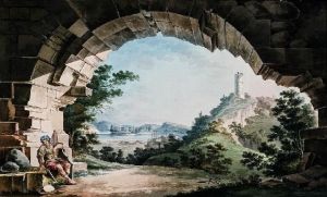 Reprodukcja Kazimierz. Widok z bramy zamku na wieżę zwaną Ostrzeżnikiem i Wisłę Zygmunt Vogel