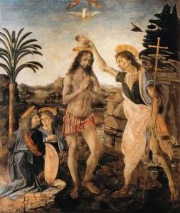 Reprodukcja The Baptism of Christ 14721475 Leonardo da Vinci
