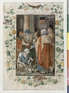 Reprodukcja Petrus und Johannes einen lahmen Bettler im Tempel heilend Albrecht Dürer
