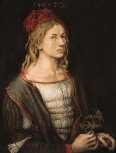 Reprodukcja Selfportrait or Portrait of the Artist Holding a Thistle 1493 Albrecht Dürer