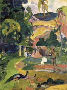 Reprodukcja Matamoe or Landscape with Peacocks 1892 Paul Gauguin