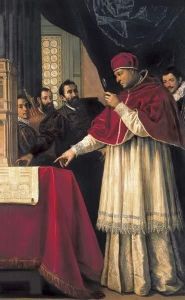 Reprodukcja Michelangelo presents his model of San Lorenzo to Leo X 16171619 Michelangelo