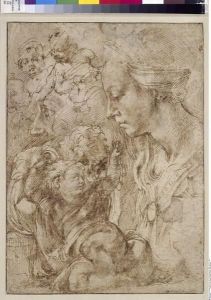 Reprodukcja Studien zu einer Heiligen Familie mit dem Johannesknaben Michelangelo