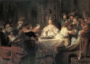 Reprodukcja Samson Proposing the Riddle at the Wedding Feast 1638 Rembrandt