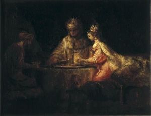 Reprodukcja Assuerus Hamman and Esther 1660 Rembrandt