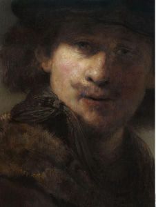 Reprodukcja Selbstbildnis mit Samtbarett und Mantel Rembrandt