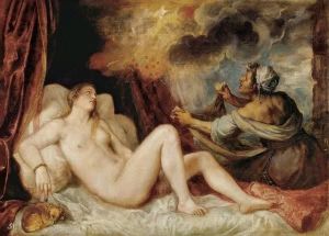 Reprodukcja Danae Receiving the Golden Rain 1551 Tiziano Vecello (Tycjan)