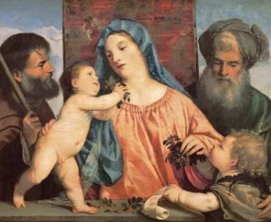 Reprodukcja Madonna of the Cherries 1516 1518 Tiziano Vecello (Tycjan)