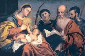 Reprodukcja Madonna with Chold and Saints 1520 Tiziano Vecello (Tycjan)