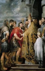Reprodukcja Saint Ambrose and the Emperor Theodosius 1615 Peter Paul Rubens